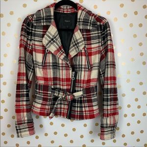 Express Jacket Wool Blend Crop Red Plaid Size S